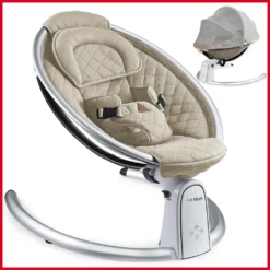 Hot Mom Babywippe Elektrische Babyschaukel Mit 5 Stufen Schaukelfunktion, Baumwolle Babywiege Mit Musik Durch Bluetooth, 2022 Style (Beige)