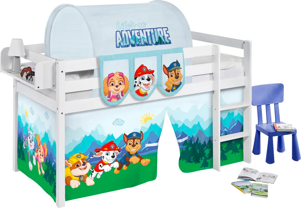 Hochbett JELLE 2054 Weiß Vorhang Paw Patrol Blau Spielbett 190x90 Cm 1 Hochbett JELLE 2054 Weiß Vorhang Paw Patrol Blau Spielbett 190x90 Cm