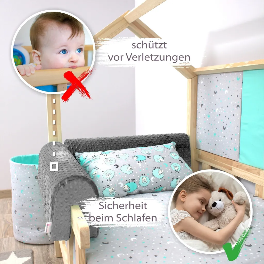 Bettkantenschutz Für Kinderbetten 70 Cm - Schutz Für Bettrahmen Kantenschutz Kinder Babybett Grau Minky 6 Bettkantenschutz Für Kinderbetten 70 Cm - Schutz Für Bettrahmen Kantenschutz Kinder Babybett Grau Minky – Bild 6
