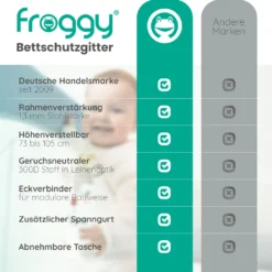 FROGGY Bettgitter 200cm Höhenverstellbar 73-105cm Baby Bettschutzgitter Für Kinder- & Elternbetten Geeignet 15 FROGGY Bettgitter 200cm Höhenverstellbar 73-105cm Baby Bettschutzgitter Für Kinder- & Elternbetten Geeignet -Babyfreude Deutschland Verkaufs-Shop 0392ae313ea362e0b490f5ab9c10f083