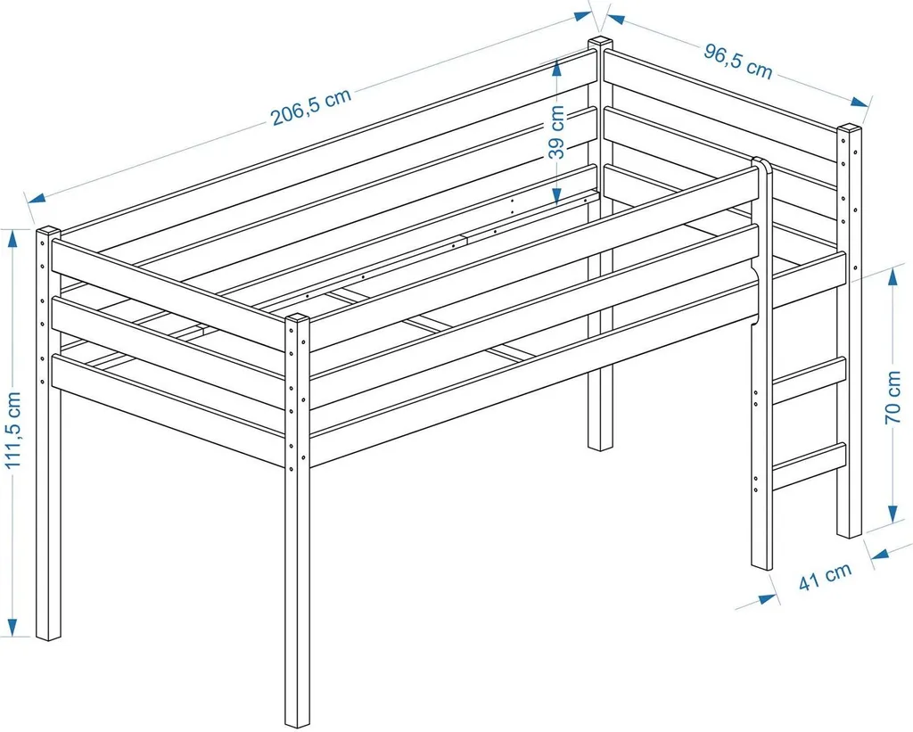 Hochbett ERIK Spielbett Kinderbett Bett, Kiefer Massiv Weiß Lackiert Mit Leiter 90 X 200 Cm (B X L) 2 Hochbett ERIK Spielbett Kinderbett Bett, Kiefer Massiv Weiß Lackiert Mit Leiter 90 X 200 Cm (B X L) – Bild 2