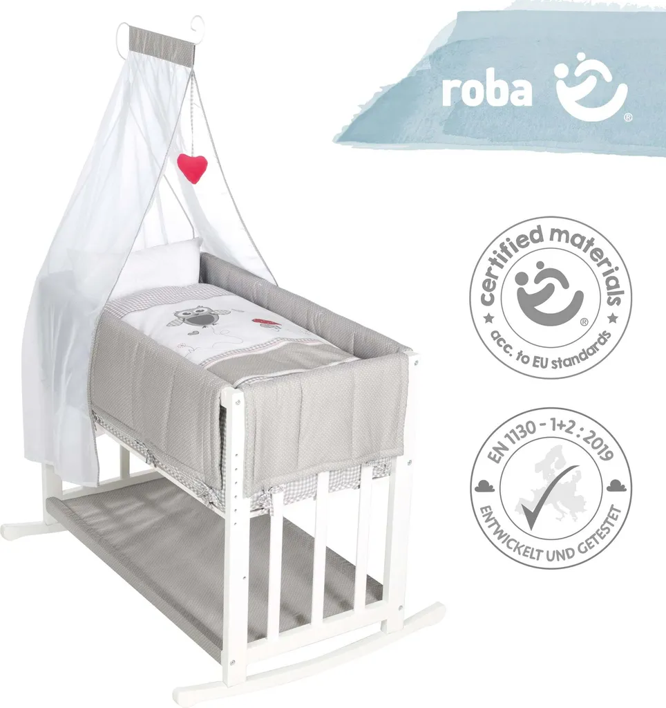 Roba Stubenbett 4 In 1, Beistellbett ‚Adam & Eule‘, Babybett, Wiege & Kinderbank, Weiß 4 Roba Stubenbett 4 In 1, Beistellbett ‚Adam & Eule‘, Babybett, Wiege & Kinderbank, Weiß – Bild 4