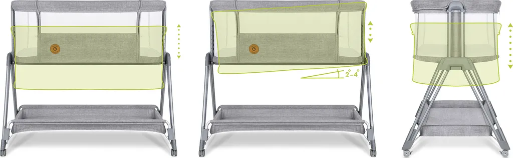 Lionelo Luna Ein Tragbares Beistellbett Mit Einer Matratze, Reisebett, Von Neugeboren Bis 9 Kg, In Der Höhe Und Der Neigung Verstellbar, 4 Rädern Mit Bremse, Befestigung Zum Elternbett 8 Lionelo Luna Ein Tragbares Beistellbett Mit Einer Matratze, Reisebett, Von Neugeboren Bis 9 Kg, In Der Höhe Und Der Neigung Verstellbar, 4 Rädern Mit Bremse, Befestigung Zum Elternbett – Bild 8