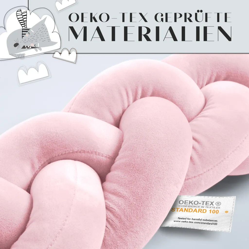 MASCHKY | Bettschlange Geflochten – Bettumrandung Babybett 2m Rosa – Weiches Nestchen Baby + Wäschenetz – Babybett Umrandungen + Tragetasche 3 MASCHKY | Bettschlange Geflochten – Bettumrandung Babybett 2m Rosa – Weiches Nestchen Baby + Wäschenetz – Babybett Umrandungen + Tragetasche – Bild 3