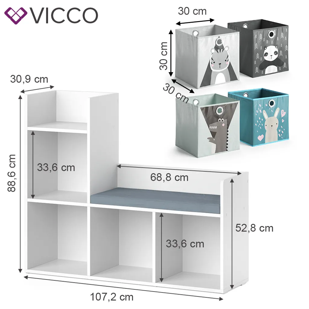 Vicco Kinderregal + Faltbox Luigi Weiß 107,2 X 88,6 X 30,9 Cm Holzwerkstoff 3 Vicco Kinderregal + Faltbox Luigi Weiß 107,2 X 88,6 X 30,9 Cm Holzwerkstoff – Bild 3