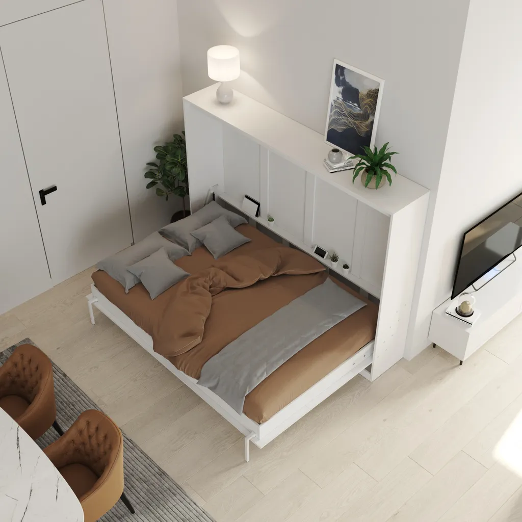 Schrankbett 140x200 Cm Horizontal Weiß Mit GASDRUCKFEDERN Platzsparendes Wandklappbett 9 Schrankbett 140x200 Cm Horizontal Weiß Mit GASDRUCKFEDERN Platzsparendes Wandklappbett – Bild 9