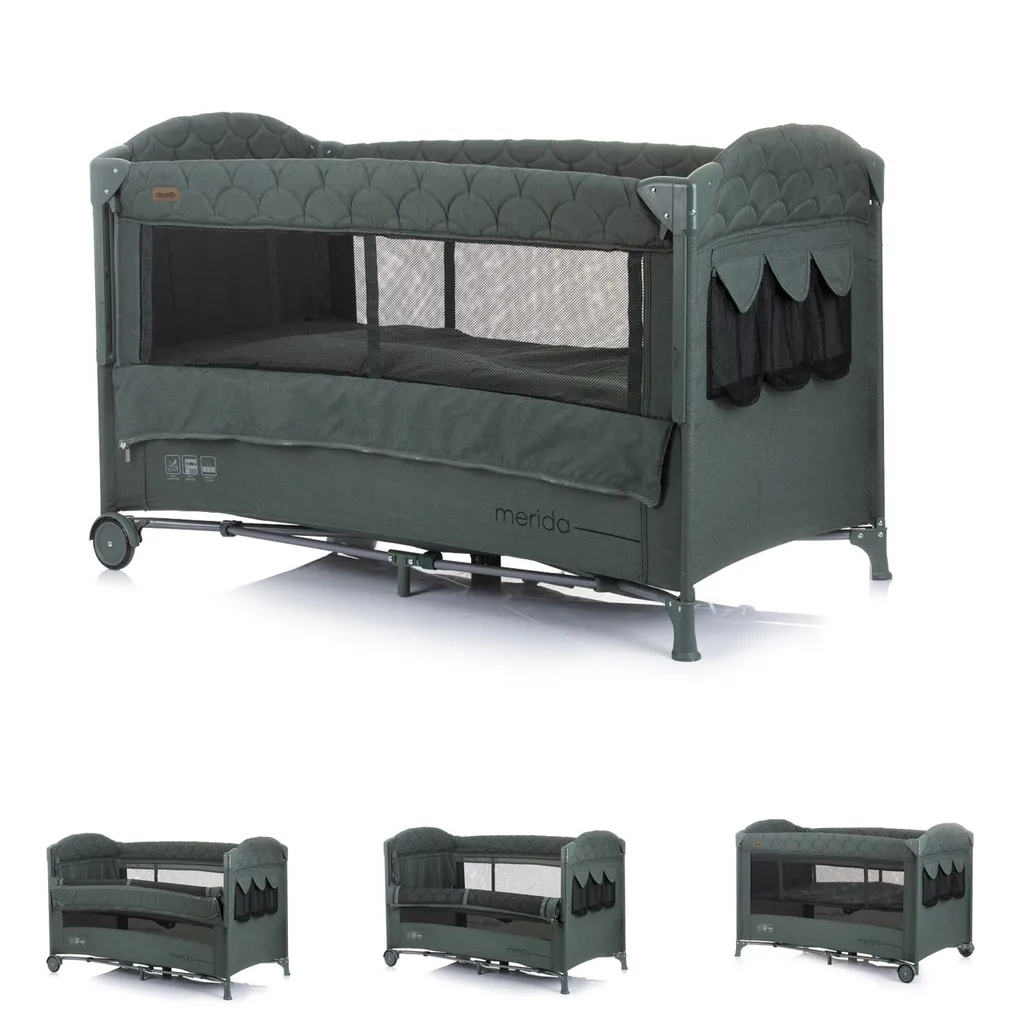 Chipolino Reisebett Merida Leinen, Aufbewahrungstasche, Zwei Ebenen, Matratze Dunkelgrün 2 Chipolino Reisebett Merida Leinen, Aufbewahrungstasche, Zwei Ebenen, Matratze Dunkelgrün – Bild 2