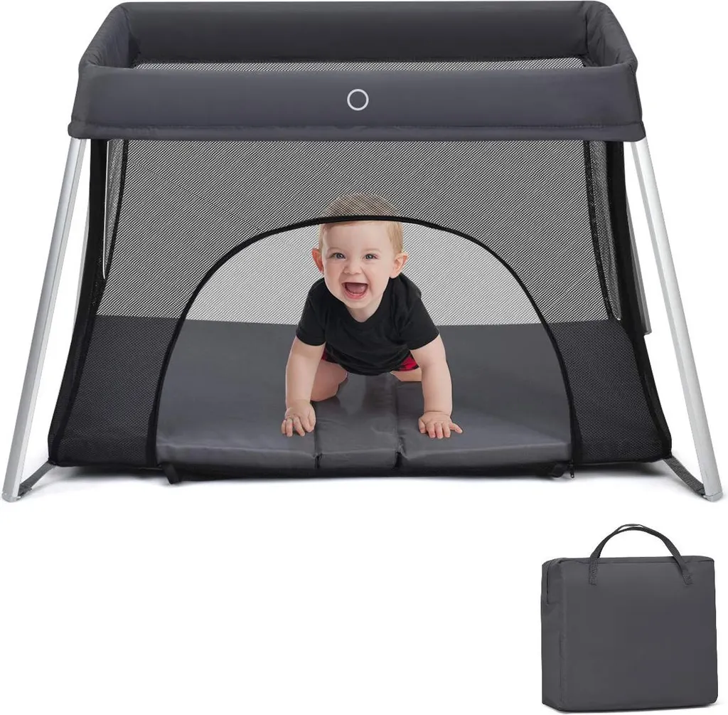 COSTWAY Babybett Klappbar, Reisebett Mit Matratze Und Tragetasche, Laufstall, Babyreisebett, Spielstall, Netzlaufgitter Für Kleinkinder, Säuglinge Und Neugeborene Dunkelgrau 1 COSTWAY Babybett Klappbar, Reisebett Mit Matratze Und Tragetasche, Laufstall, Babyreisebett, Spielstall, Netzlaufgitter Für Kleinkinder, Säuglinge Und Neugeborene Dunkelgrau