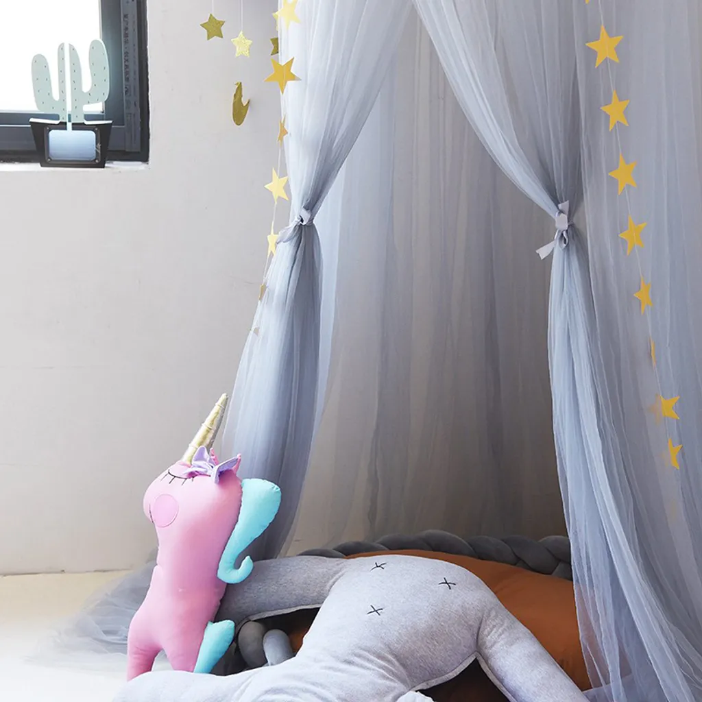 Kinderzimmer Kuppelnetz Gaze Zelt Bettnetz, Moskitonetz, Grau, Mit Leuchtenden Lichterketten 2 Kinderzimmer Kuppelnetz Gaze Zelt Bettnetz, Moskitonetz, Grau, Mit Leuchtenden Lichterketten – Bild 2