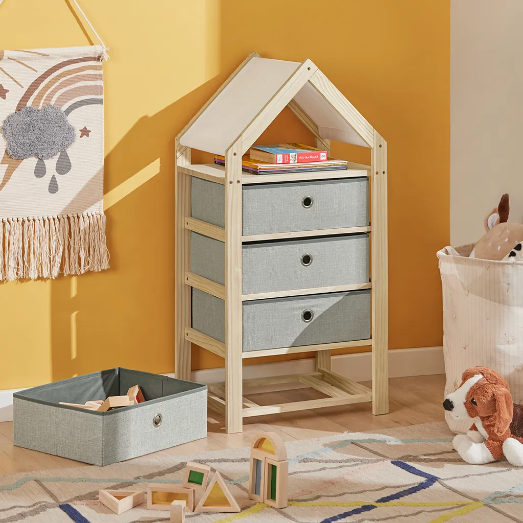 SoBuy STR08-N Aufbewahrungsregal Kinderzimmerregal Standregal Mit Schubladen Stoffkommode Schubladenschrank In Hausform BHT Ca: 46x95x33cm 3 SoBuy STR08-N Aufbewahrungsregal Kinderzimmerregal Standregal Mit Schubladen Stoffkommode Schubladenschrank In Hausform BHT Ca: 46x95x33cm – Bild 3