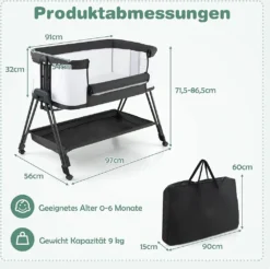 COSTWAY 2 In 1 Beistellbett & Stubenwagen Klappbar, Tragbare Babybett Mit 7 Verstellbaren Höhen & Matratze & Tragetasche & Gurte, Verstellbare Reisebett Für Neugeborene Bis 6 Monate (Dunkelgrau) 10 COSTWAY 2 In 1 Beistellbett & Stubenwagen Klappbar, Tragbare Babybett Mit 7 Verstellbaren Höhen & Matratze & Tragetasche & Gurte, Verstellbare Reisebett Für Neugeborene Bis 6 Monate (Dunkelgrau) -Babyfreude Deutschland Verkaufs-Shop 1cddcca0e6ceea13af87a054fbe0b2a5