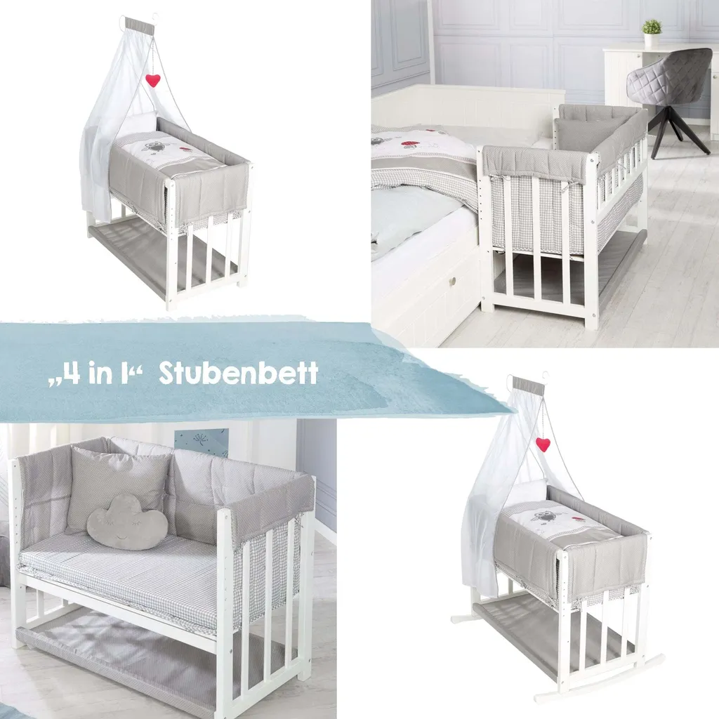 Roba Stubenbett 4 In 1, Beistellbett ‚Adam & Eule‘, Babybett, Wiege & Kinderbank, Weiß 11 Roba Stubenbett 4 In 1, Beistellbett ‚Adam & Eule‘, Babybett, Wiege & Kinderbank, Weiß – Bild 11
