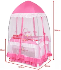 COSTWAY 4 In 1 Reisebett & Wickeltisch & Kinderbett & Laufstall Klappbar, 125x65x76cm, 2 Ebenen Babybett Mit Spielbogen, Musikbox, Wickelauflage, Baldachin Und Transporttasche (Rosa) -Babyfreude Deutschland Verkaufs-Shop 1eaccd459a41c05d038bc7bedf947294