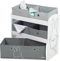 Roba Spielregal „Miffy“, Spielzeugregal Mit 5 Stoffboxen, Aufbewahrungsregal, Für Jungen Und Mädchen