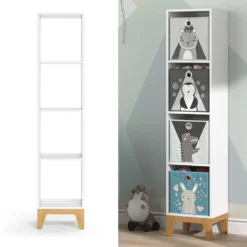 VitaliSpa Kinderregal Hochregal Würfelregal Malia Weiß Eiche Modern 35x160 Cm Kinderzimmer Regal Kindermöbel Ablage Fach Spielzeugaufbewahrung Spielzeugablage Kinderkleidung