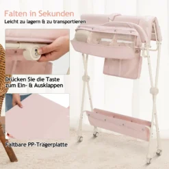 COSTWAY Klappbare Wickeltisch, Höhenverstellbarer Wickelstation Mit Stauraum & Abnehmbaren Feststellbaren Rädern & Sicherheitsgurt & Wasserbecken, Mobile Wickelkommode Für Baby (Rosa) -Babyfreude Deutschland Verkaufs-Shop 24db09761aa0c7afcf74bfc45e39767b