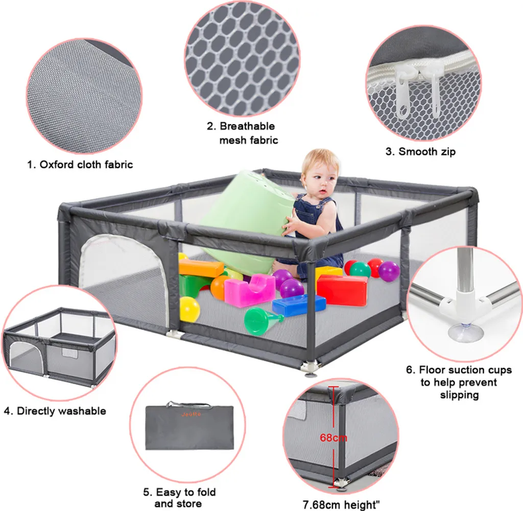 EINFEBEN Laufstall Baby Laufgitter Robuster Sicherheitsspielplatz Mit Superweichem, Atmungsaktivem Netz, Kinderzaun Für Säuglinge Kleinkinder Oxford 4 EINFEBEN Laufstall Baby Laufgitter Robuster Sicherheitsspielplatz Mit Superweichem, Atmungsaktivem Netz, Kinderzaun Für Säuglinge Kleinkinder Oxford – Bild 4