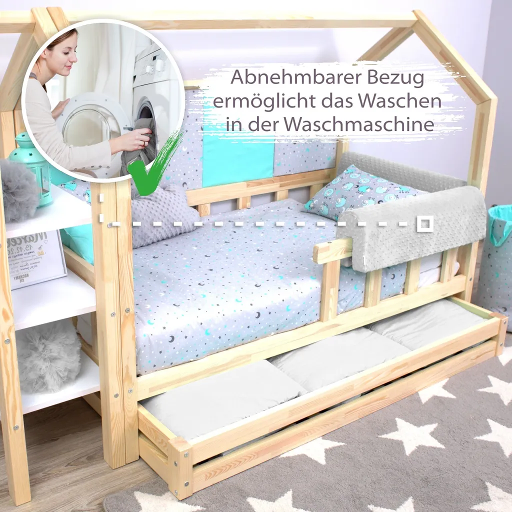 Bettkantenschutz Für Kinderbetten 90 Cm - Schutz Für Bettrahmen Kantenschutz Kinder Babybett Hellgrau Minky 8 Bettkantenschutz Für Kinderbetten 90 Cm - Schutz Für Bettrahmen Kantenschutz Kinder Babybett Hellgrau Minky – Bild 8