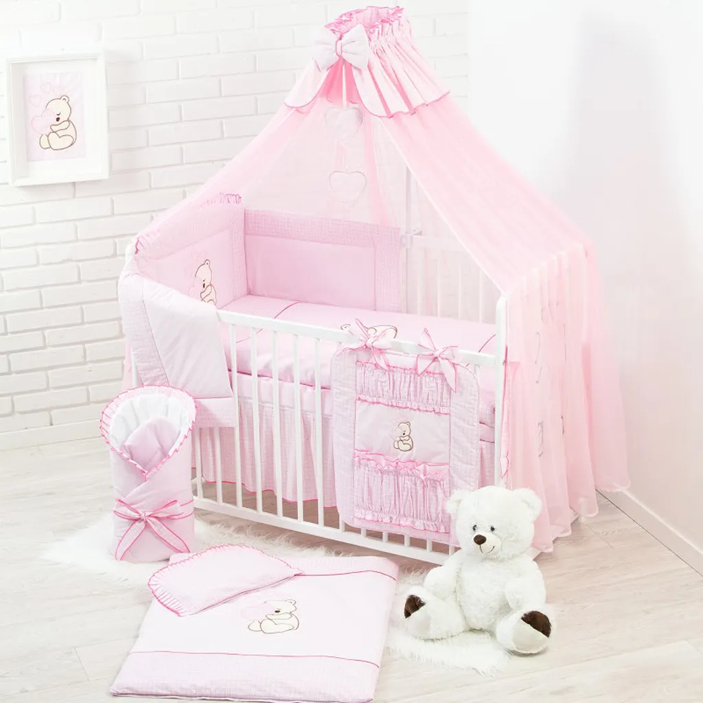 Baby Luxus Kinderbetten 120x60 Holz Gitterbett,Babybett,Kinderbettset Rosa Herz Komplett Set Inklusive 1 Baby Luxus Kinderbetten 120x60 Holz Gitterbett,Babybett,Kinderbettset Rosa Herz Komplett Set Inklusive
