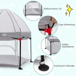 COSTWAY Sechseckiger Laufstall, Ein-Knopf-Faltung Laufgitter Mit Abnehmbarem Baldachin & Reißverschlusstür & Tragetasche & Matte, Absperrgitter Aus Mesh & Oxford-Tuch Für Baby 6-36 Monate Grau -Babyfreude Deutschland Verkaufs-Shop 2f077813956a0c2b0fdf4990483fdfca