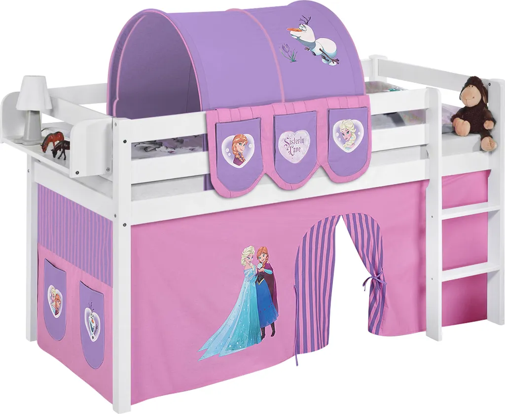 Hochbett JELLE In Weiss Mit Lila FROZEN / Eiskönigin / Anna & Elsa Vorhang. Kinderbett & Spielbett Von LILOKIDS 2 Hochbett JELLE In Weiss Mit Lila FROZEN / Eiskönigin / Anna & Elsa Vorhang. Kinderbett & Spielbett Von LILOKIDS – Bild 2