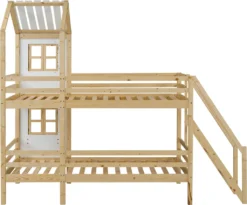 Merax Etagenbett 90x200cm Kinderbett Mit Leiter, Fallschutz Und Lattenrost, Hochbett Stockbett Kiefer Holzbett Hausbett Mit Dach Und Fenster, Weiß/Natur 21 Merax Etagenbett 90x200cm Kinderbett Mit Leiter, Fallschutz Und Lattenrost, Hochbett Stockbett Kiefer Holzbett Hausbett Mit Dach Und Fenster, Weiß/Natur -Babyfreude Deutschland Verkaufs-Shop 32626cc13fd289e9089ca65d826b479f