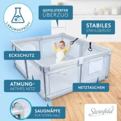 Sternfeld Laufstall Baby - Sicheres Laufgitter Baby Mit Weicher Spielmatte [150x180 Cm] - - Gut -Babyfreude Deutschland Verkaufs-Shop 3453a8bbb03619608f2434680d13ee8b