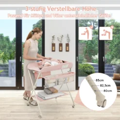 COSTWAY Klappbare Wickeltisch, Höhenverstellbarer Wickelstation Mit Stauraum & Abnehmbaren Feststellbaren Rädern & Sicherheitsgurt & Wasserbecken, Mobile Wickelkommode Für Baby (Rosa) -Babyfreude Deutschland Verkaufs-Shop 354dd52cb8d91e50b21e7c57e838fb84