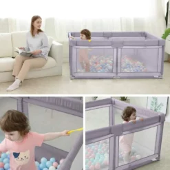 Dripex Laufstall Baby Laufgitter Absperrgitter Mit Atmungsaktivem Netz 150x200cm Schutzgitter Krabbelgitter Für Kinder, Große Sicherheitsspielplatz, Dunkel Grau -Babyfreude Deutschland Verkaufs-Shop 36034912135629dc82223ef6c78cb6af