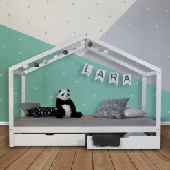 Homestyle4u 2075, Kinderbett Inklusive Matratze Hausbett 90x200 Cm Kinderhaus Spielbett Holzbett Weiß Bettkasten -Babyfreude Deutschland Verkaufs-Shop 36598880e131899ef3a4305f6e9ab3d2