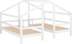 Merax Kinderbett 90x200cm/90x200cm Hausbett Für 2 Kinder Mit Rausfallschutz, Nachttisch Und Lattenrost, Zwei Einzelbetten Jugendbetten Bett Unter Einem Dach, Weiß 10 Merax Kinderbett 90x200cm/90x200cm Hausbett Für 2 Kinder Mit Rausfallschutz, Nachttisch Und Lattenrost, Zwei Einzelbetten Jugendbetten Bett Unter Einem Dach, Weiß -Babyfreude Deutschland Verkaufs-Shop 39922a0874d007abd1fc57cbf0d26308