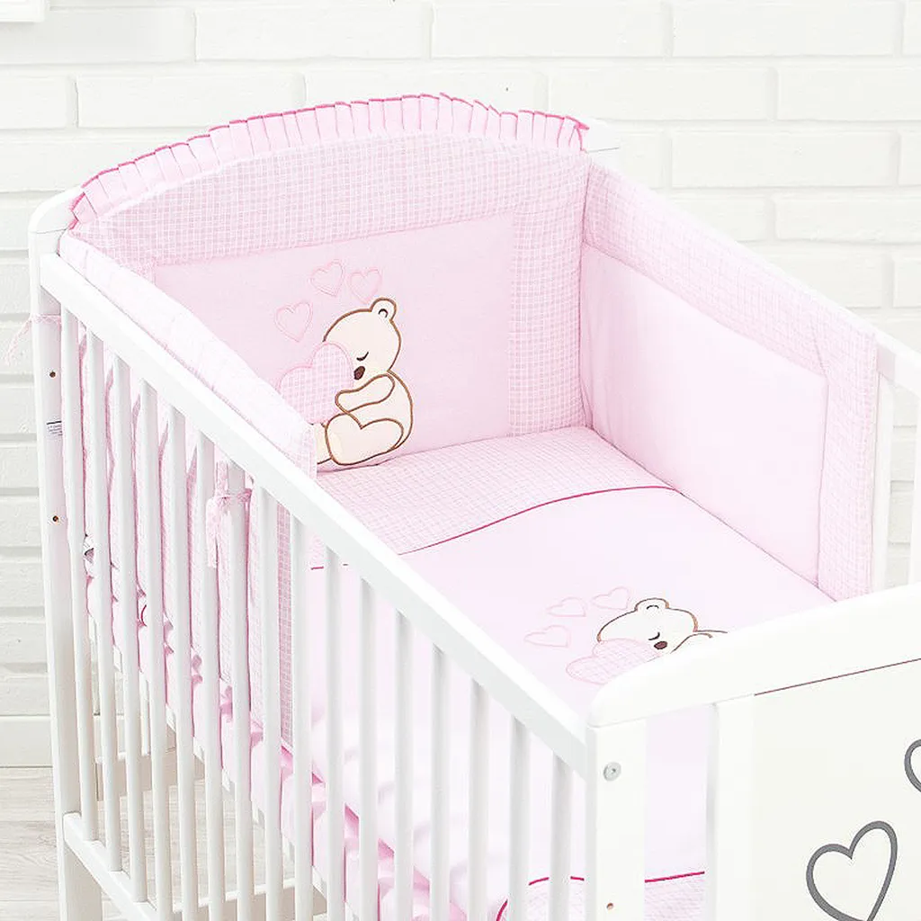 Baby Luxus Kinderbetten 120x60 Holz Gitterbett,Babybett,Kinderbettset Rosa Herz Komplett Set Inklusive 2 Baby Luxus Kinderbetten 120x60 Holz Gitterbett,Babybett,Kinderbettset Rosa Herz Komplett Set Inklusive – Bild 2