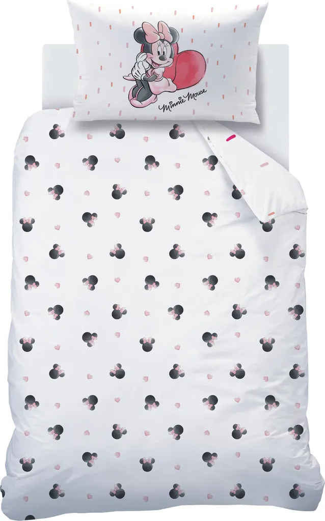 Minnie Mouse Babybettwäsche 100x135 + 40x60 Cm 2 Tlg., 100 % Baumwolle In Biber, Süße Disney Minnie Maus Kinderbettwäsche Mit Vielen Herzchen In Rosa / Zartrosa, Weiß & Rot 2 Minnie Mouse Babybettwäsche 100x135 + 40x60 Cm 2 Tlg., 100 % Baumwolle In Biber, Süße Disney Minnie Maus Kinderbettwäsche Mit Vielen Herzchen In Rosa / Zartrosa, Weiß & Rot – Bild 2