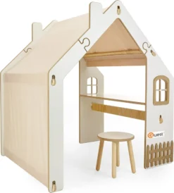 QUEST PVC Kinderspielhaus Aus Holz Mit Schreibtisch Und LED Beleuchtung Natural