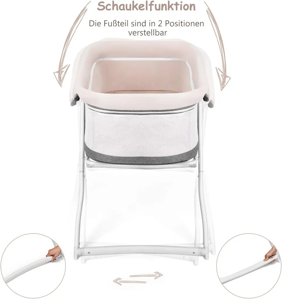 COSTWAY Stubenwagen Beistellbett Baby Babywiege Reisebett Schaukelwiege Mit Transporttasche Und Matratze Faltbar Klappbar Tragbar (grau) 4 COSTWAY Stubenwagen Beistellbett Baby Babywiege Reisebett Schaukelwiege Mit Transporttasche Und Matratze Faltbar Klappbar Tragbar (grau) – Bild 4