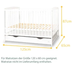 Alcube® Mitwachsendes Babybett 60 X 120 Cm Mit Schublade Gitterbett 120x60 Kiefernholz Zum Kinderbett Umbaubar In Weiß -Babyfreude Deutschland Verkaufs-Shop 3d773e6f1c2d2cee94226b221a4e5330