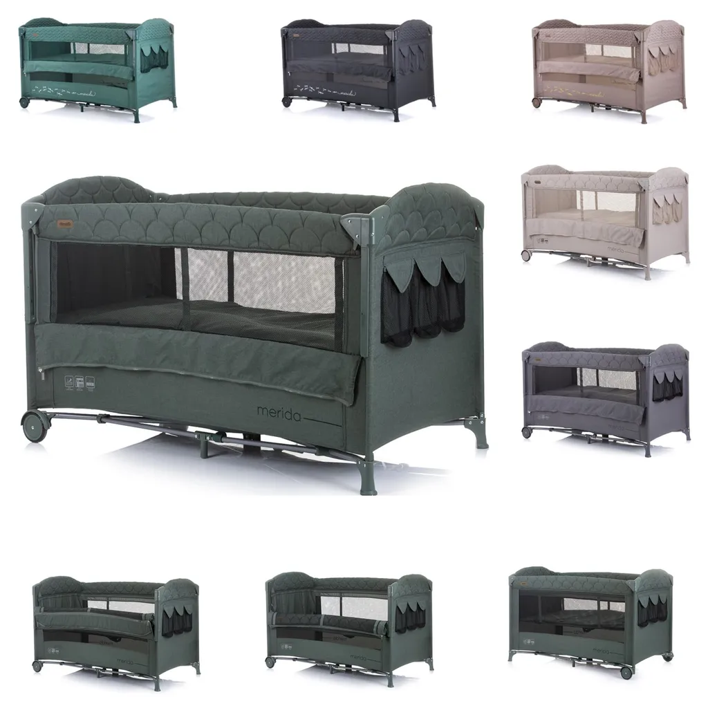 Chipolino Reisebett Merida Leinen, Aufbewahrungstasche, Zwei Ebenen, Matratze Dunkelgrün 1 Chipolino Reisebett Merida Leinen, Aufbewahrungstasche, Zwei Ebenen, Matratze Dunkelgrün