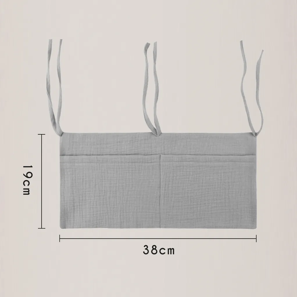 Babybett Organizer Tasche Aufbewahrung Aus Musselin Farbe Taupe 3 Babybett Organizer Tasche Aufbewahrung Aus Musselin Farbe Taupe – Bild 3