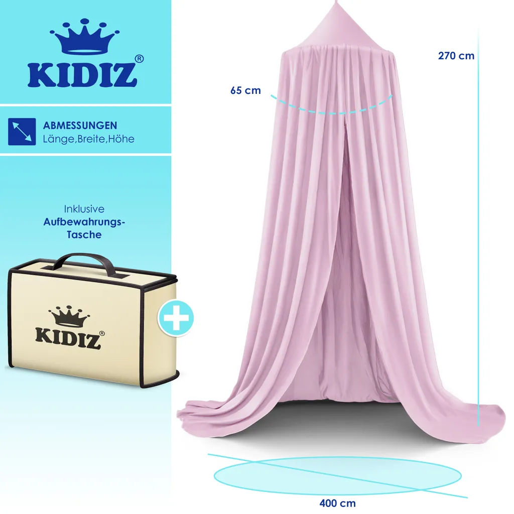 KIDIZ® Baldachin Kinderzimmer Betthimmel Babybett Für Schlafzimmer Inkl. Aufbewahrungstasche | Ohne Bohren | Saumlänge Ca. 270cm | Moskitonetz Insektenschutz Kinder Spielzelte, Farbe:Rosa 8 KIDIZ® Baldachin Kinderzimmer Betthimmel Babybett Für Schlafzimmer Inkl. Aufbewahrungstasche | Ohne Bohren | Saumlänge Ca. 270cm | Moskitonetz Insektenschutz Kinder Spielzelte, Farbe:Rosa – Bild 8