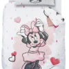 Minnie Mouse Babybettwäsche 100x135 + 40x60 Cm 2 Tlg., 100 % Baumwolle In Biber, Süße Disney Minnie Maus Kinderbettwäsche Mit Vielen Herzchen In Rosa / Zartrosa, Weiß & Rot