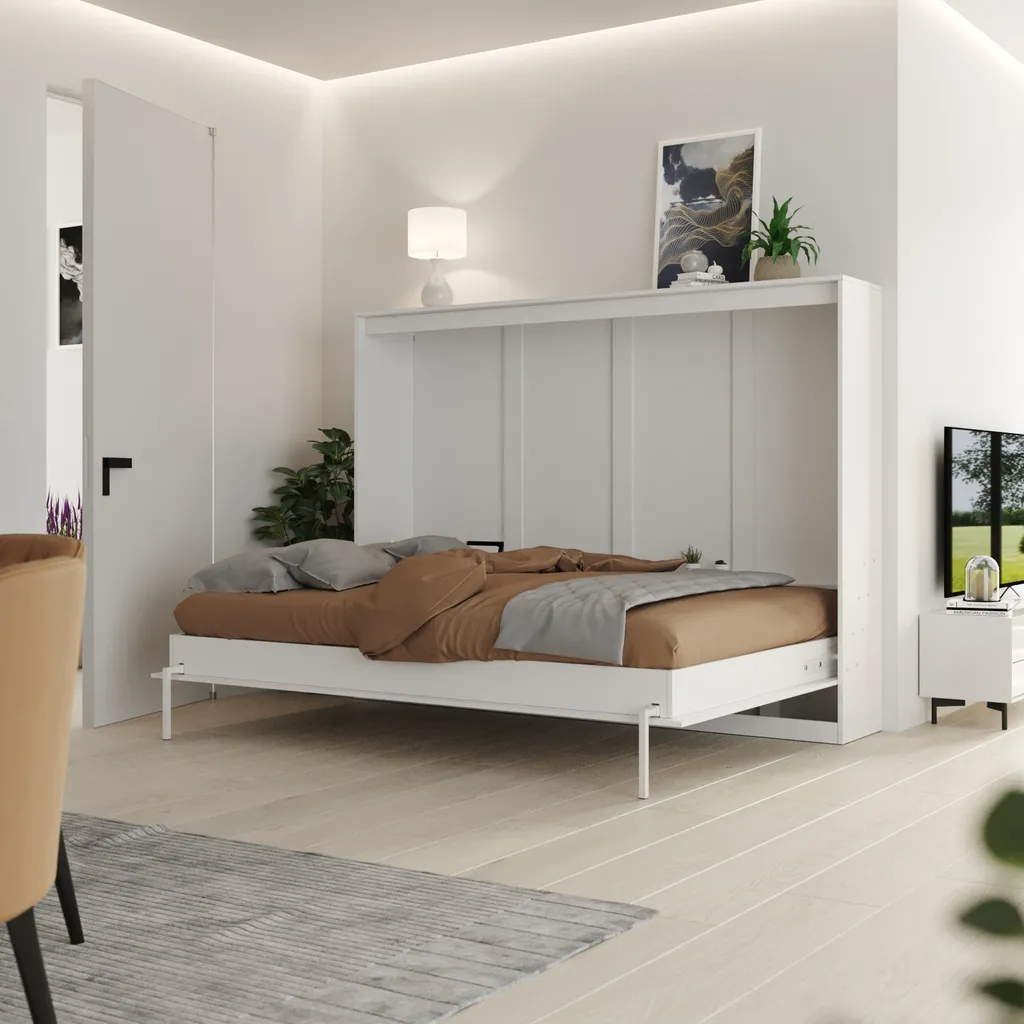 Schrankbett 140x200 Cm Horizontal Weiß Mit GASDRUCKFEDERN Platzsparendes Wandklappbett 6 Schrankbett 140x200 Cm Horizontal Weiß Mit GASDRUCKFEDERN Platzsparendes Wandklappbett – Bild 6