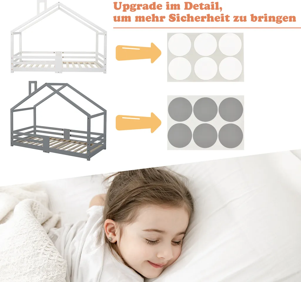 Merax Kinderbett 90 X 200 Cm Hausbett Mit Rausfallschutz Und Schornstein, Robuste Lattenroste, Kinderbetten Aus Kiefernholz, Grau 3 Merax Kinderbett 90 X 200 Cm Hausbett Mit Rausfallschutz Und Schornstein, Robuste Lattenroste, Kinderbetten Aus Kiefernholz, Grau – Bild 3