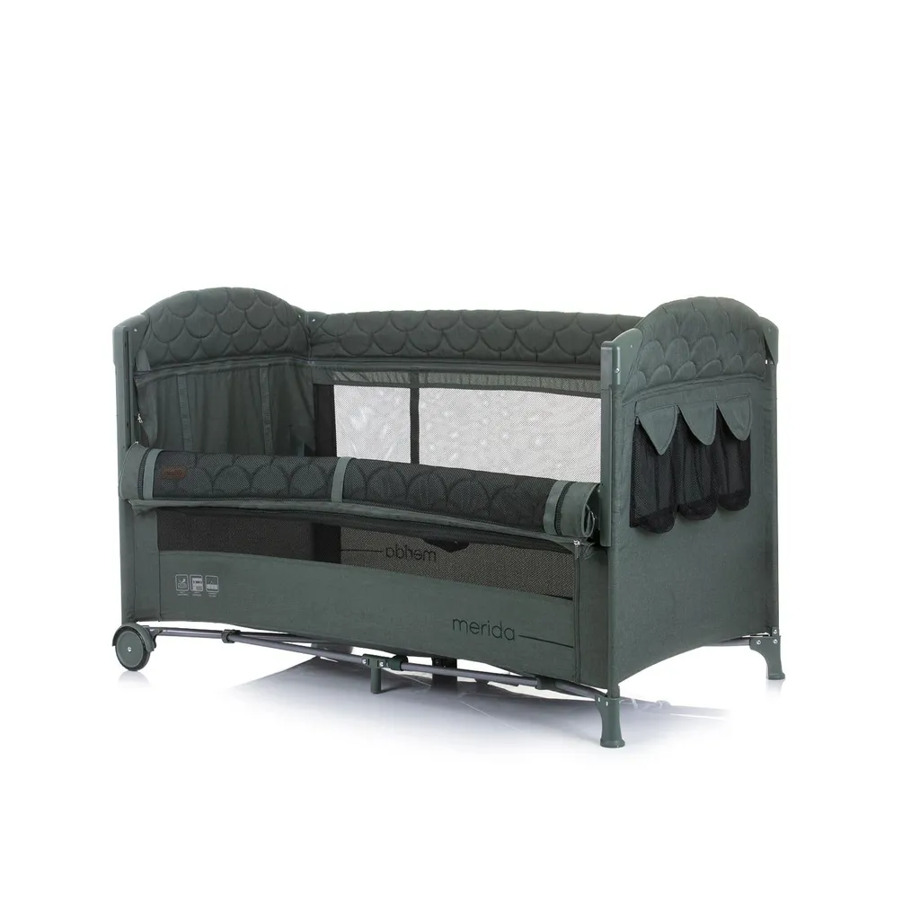 Chipolino Reisebett Merida Leinen, Aufbewahrungstasche, Zwei Ebenen, Matratze Dunkelgrün 4 Chipolino Reisebett Merida Leinen, Aufbewahrungstasche, Zwei Ebenen, Matratze Dunkelgrün – Bild 4