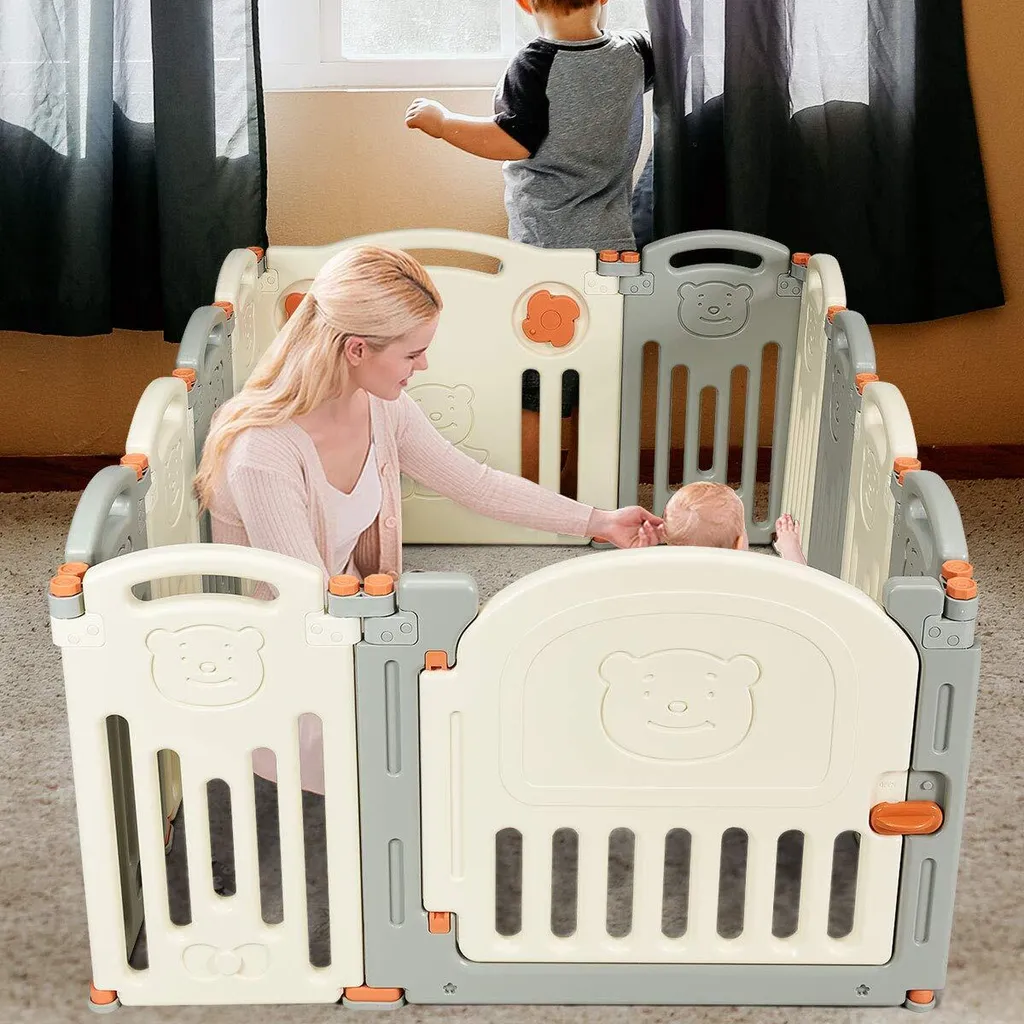COSTWAY Laufgitter Laufstall Baby, Absperrgitter Aus Kunststoff, Krabbelgitter Faltbar, Spielzaun Fuer Kinder, Schutzgitter Mit Tuer Und Spielzeugboard 2 COSTWAY Laufgitter Laufstall Baby, Absperrgitter Aus Kunststoff, Krabbelgitter Faltbar, Spielzaun Fuer Kinder, Schutzgitter Mit Tuer Und Spielzeugboard – Bild 2