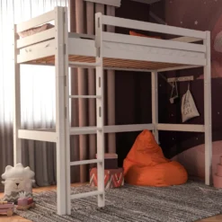 Bubema Mika Hochbett Buche Massiv, Natur Oder Weiß Lackiert, 90 X 200 Cm : Buche, Weiß Lackiert