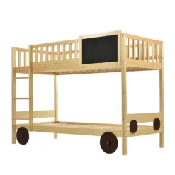 Merax Etagenbett 90x200cm Kinderbett Mit Rechtwinkliger Treppe Und Tafel, Zaun Und Rädern, Stockbett Rahmen Aus Kiefer, Teilbar Zu 2 Einzelbetten, Natur -Babyfreude Deutschland Verkaufs-Shop 49624308ce2a415a3daebce2ae1cbabf