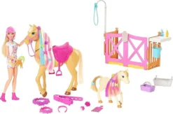 Mattel HGB58 - Barbie - Spielset, Puppe Mit Pferden Und Zubehör, Frisierspaß