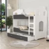 FURNIX Etagenbett In Hausform DERSI 80x160 Mit Schublade Und Matratzen Weiß-Grau