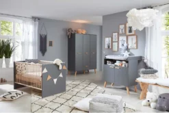 Trendteam Babyzimmer 3-teilige Kombination Mats Grau Melamin