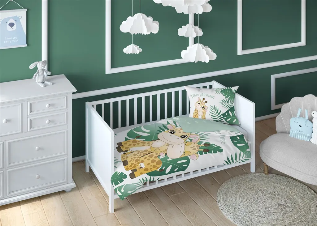 Baby Wende-Bettwäsche Aus 100% Baumwolle - Giraffe Grün - 100 X 135 Cm 2 Baby Wende-Bettwäsche Aus 100% Baumwolle - Giraffe Grün - 100 X 135 Cm – Bild 2